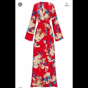 Red Floral Print Kimono Maxi Dress